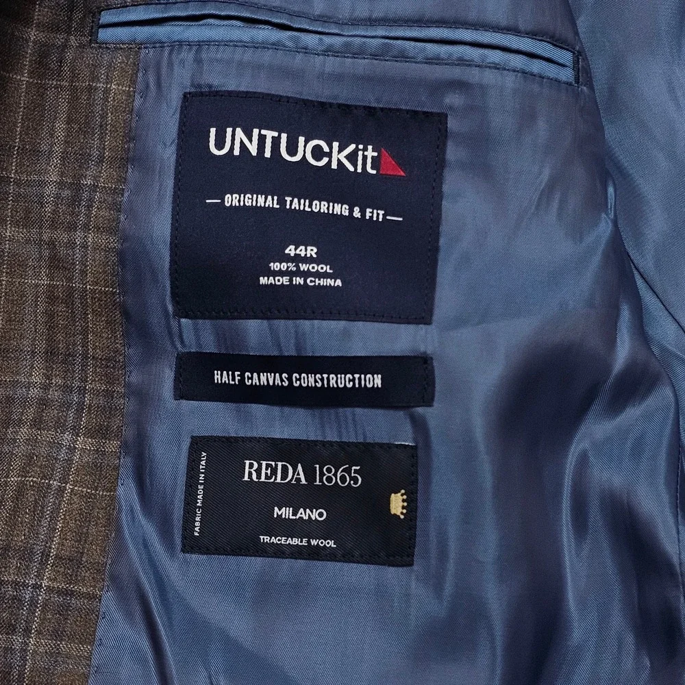 UNTUCKit Blazer Mens 44R Brown Plaid Wool Reda Italian Carrington Dark Academia